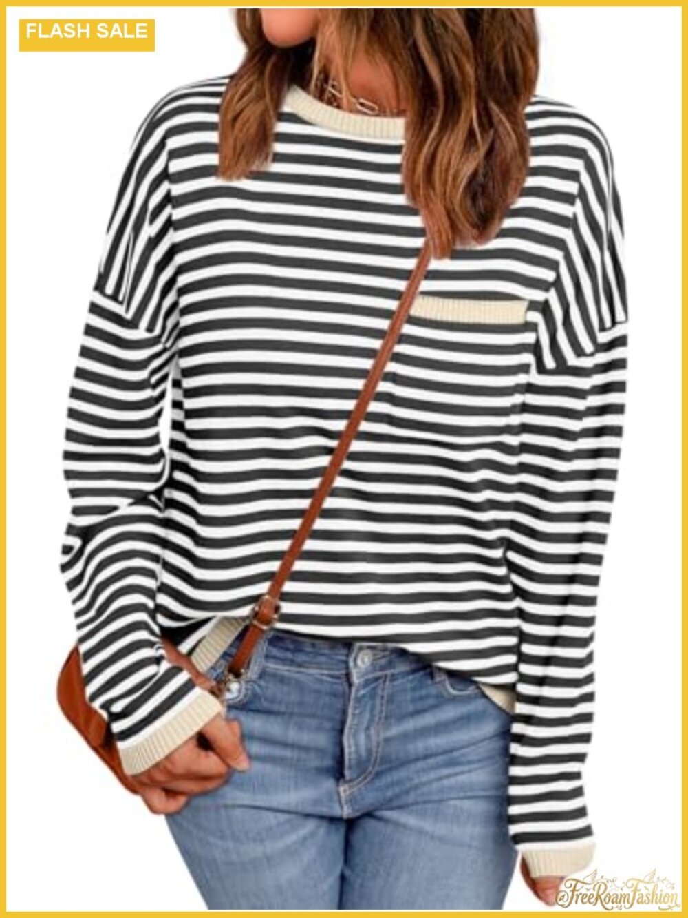 LILLUSORY Oversized Striped Crewneck Sweater Relaxed Fit Knit Pullover